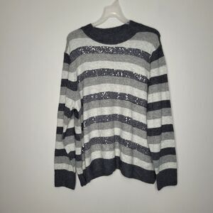 Halogen gray striped stretch sequin cozy comfortable plus size sweater size 3x